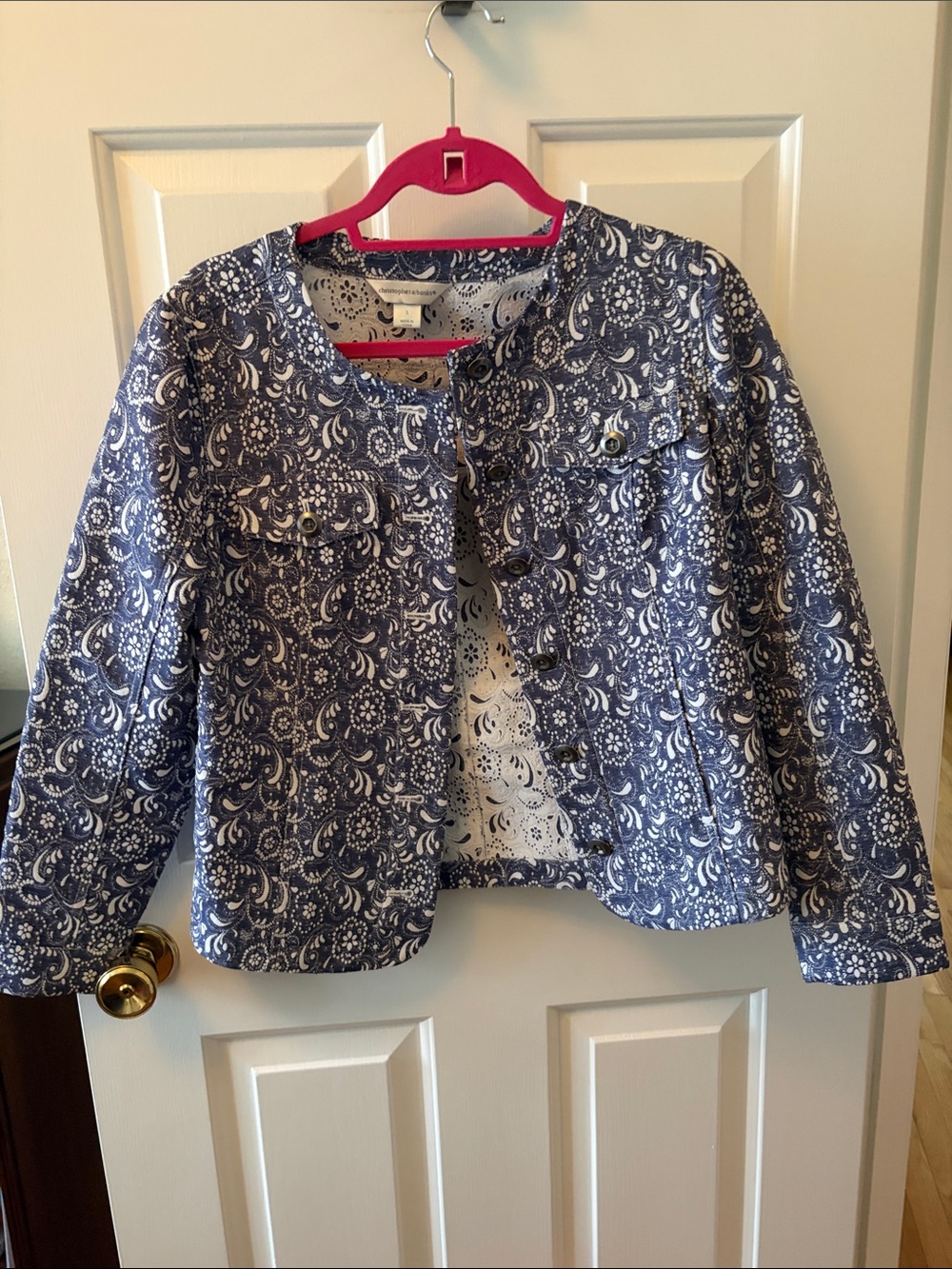 Christopher & Banks Navy and White Floral Print Cropped Jacket